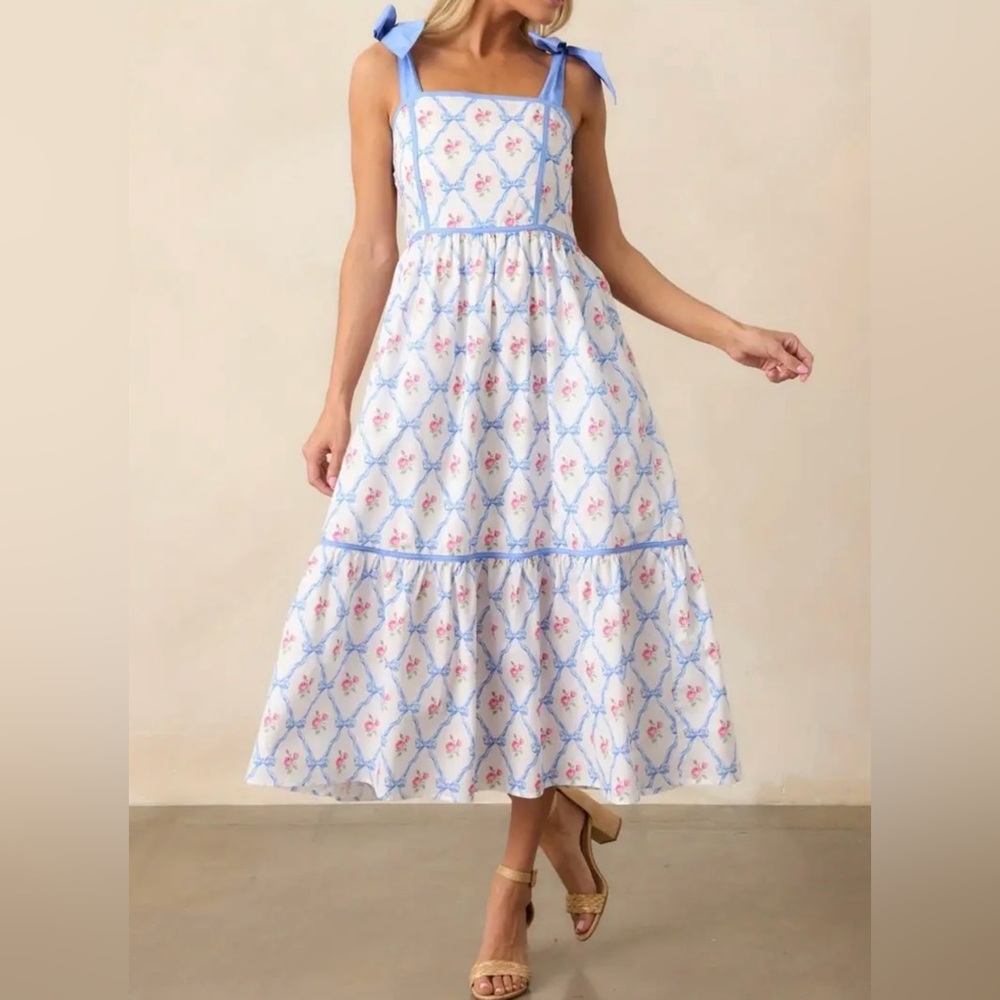 Boutique Floral Blue and White Sun Dress
